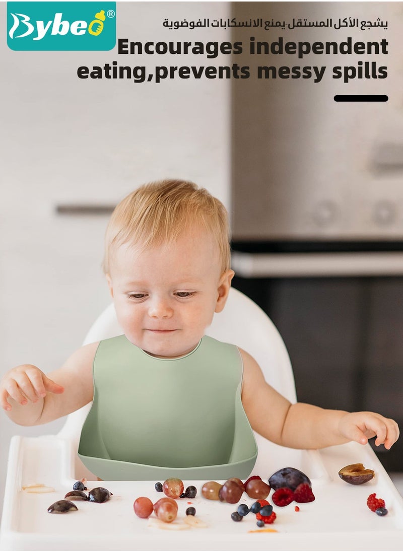 Bybeo 10 Pcs Baby Feeding Set,Silicone Tableware,Infant Feeding Supplies,Led Weaning Set for Newborns,Baby Self Eating Utensils Set,BPA Free,Green  - Image 2