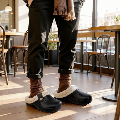 ChayChax Women and Men Fur Lined Clogs Memory Foam Warm Fuzzy Slippers Winter Waterproof Indoor Outdoor Slipper, Black 1, 9.5-10.5 Women/8.5-9 Men - Image 2