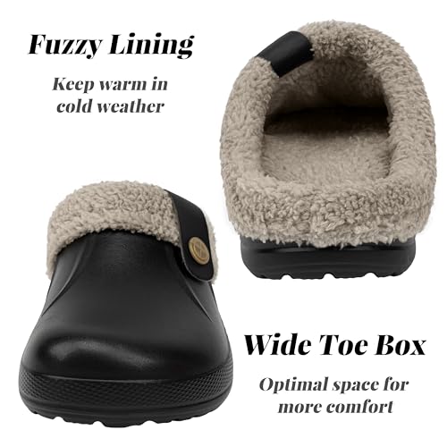 ChayChax Women and Men Fur Lined Clogs Memory Foam Warm Fuzzy Slippers Winter Waterproof Indoor Outdoor Slipper, Black 1, 9.5-10.5 Women/8.5-9 Men - Image 5