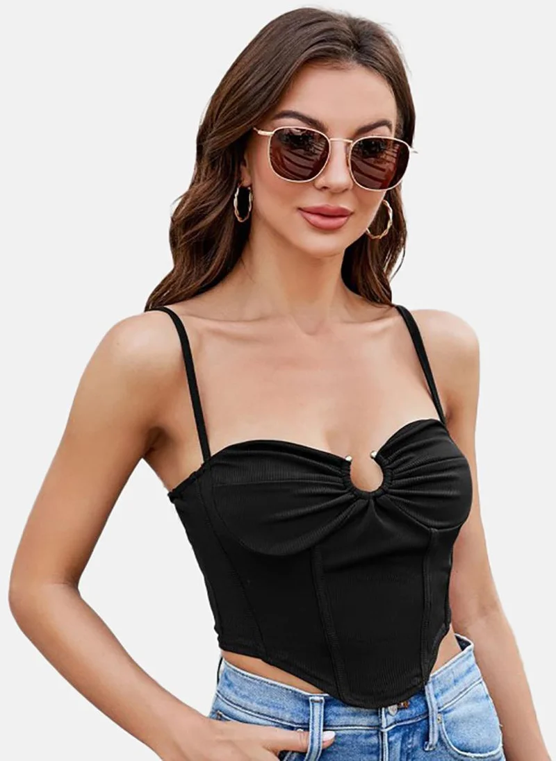 YUNIQEE Black Solid Slim Fit Sleeveless Top