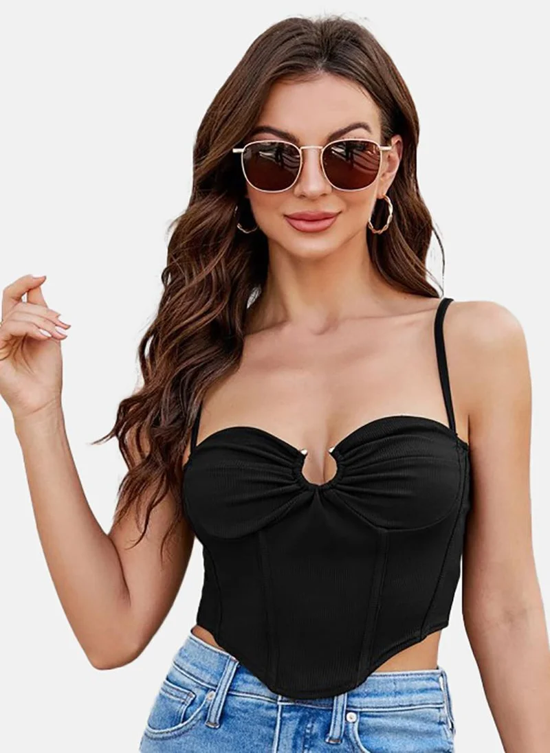 YUNIQEE Black Solid Slim Fit Sleeveless Top