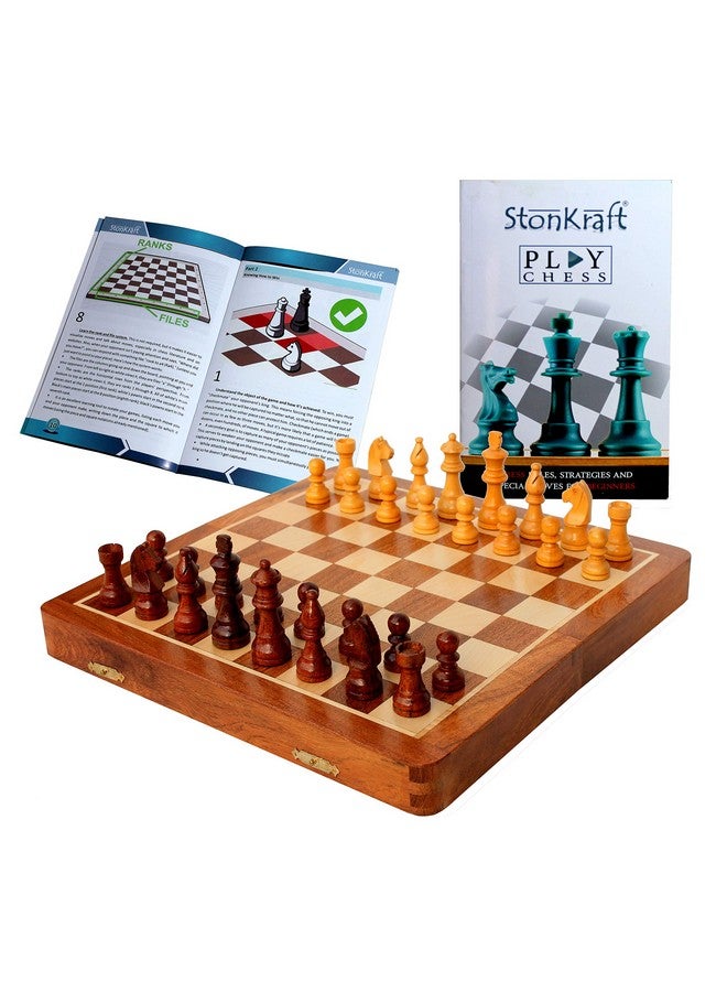 ستونكرافت مجموعة لوحة لعبة شطرنج خشبية قابلة للطي والتجميع من ستون كرافت، مقاس 12 × 12 بوصة، مع قطع خشبية فاخرة مصنوعة مغناطيسيًا (12 بوصة × 12 بوصة)، لجميع الأعمار، لون بني - Image 1