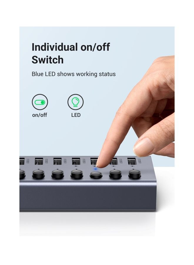 يو جرين محول تيار موزع بـ7 منافذ USB 3.0 موسع للشحن والبيانات مع مفاتيح تشغيل/إيقاف فردية للابتوب والكمبيوتر ومحرك أقراص صلبة HDD وفلاش درايف مع قابس بريطاني ثلاثي - Image 3