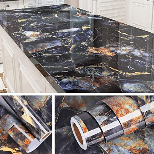 SIA VENDORS? Self Adhesive Decorative Contact Paper Peel and Stick Color Wallpaper Waterproof PVC Home Kids Room Kitchen (24 X 48 Inch, Blue Stone Marble) - Image 1