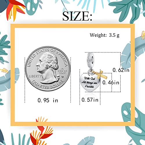 QeenseKc Heart Religions Cross Charm with God All Things are Possible Christian Bible Verse Bead Fits Pandora Bracelets - Image 5