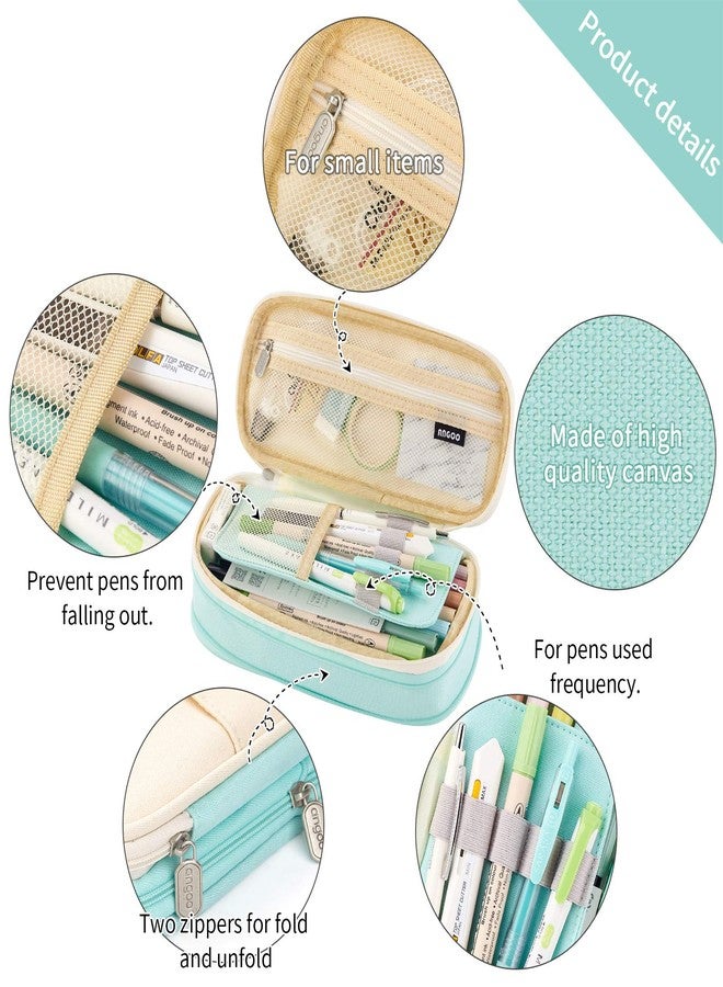 EASTHILL Big Capacity Pencil Pen Case Office College School Large Storage High Capacity Bag Pouch Holder Box Organizer (Cyan) - Image 2