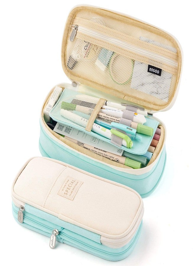 EASTHILL Big Capacity Pencil Pen Case Office College School Large Storage High Capacity Bag Pouch Holder Box Organizer (Cyan) - Image 1