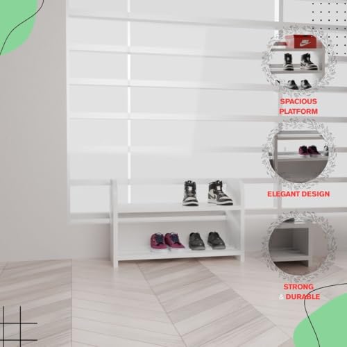 flux White Two-Tier Shoe Rack 50x20x31.5 cm | Particleboard with Laminate Finish | Space-Saving Organizer Shelf with Two Shelves for Home Office Kitchen Laundry Storage [DO IT Yourself (DIY)] - Image 3