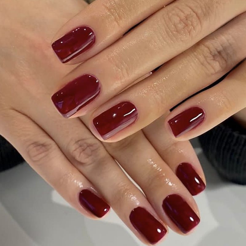 Border Handmade Wearable Nail Tips - Pure Color Short Style, Rectangle Shape, High-End Fake Nails Collection - Image 1