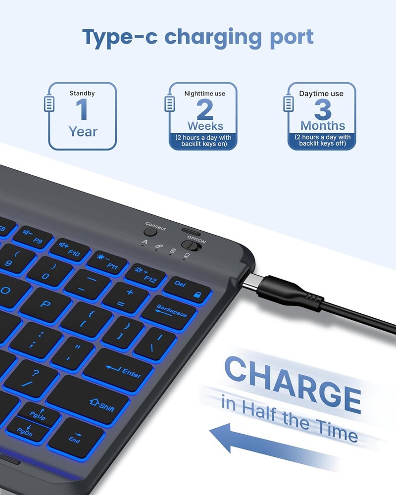 typecase غلاف لوحة مفاتيح تيبكيس فوليو لآيباد الجيل العاشر 10.9 بوصة (2022) وآيباد الجيل الحادي عشر (A16، 2025)، لوحة مفاتيح مغناطيسية لاسلكية قابلة للفصل، إضاءة خلفية بسبعة ألوان، رفيع وخفيف، حامل قلم – رمادي فحمي - Image 5