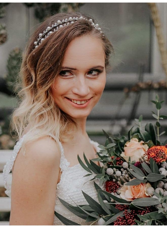 El Regalo Bridal Hair Accessory- Fancy Double-Layered Rhinestone & Pearl Vine Hairband for Girls & Women- Bridal, Bridesmaids HairBand (Silver) - Image 3