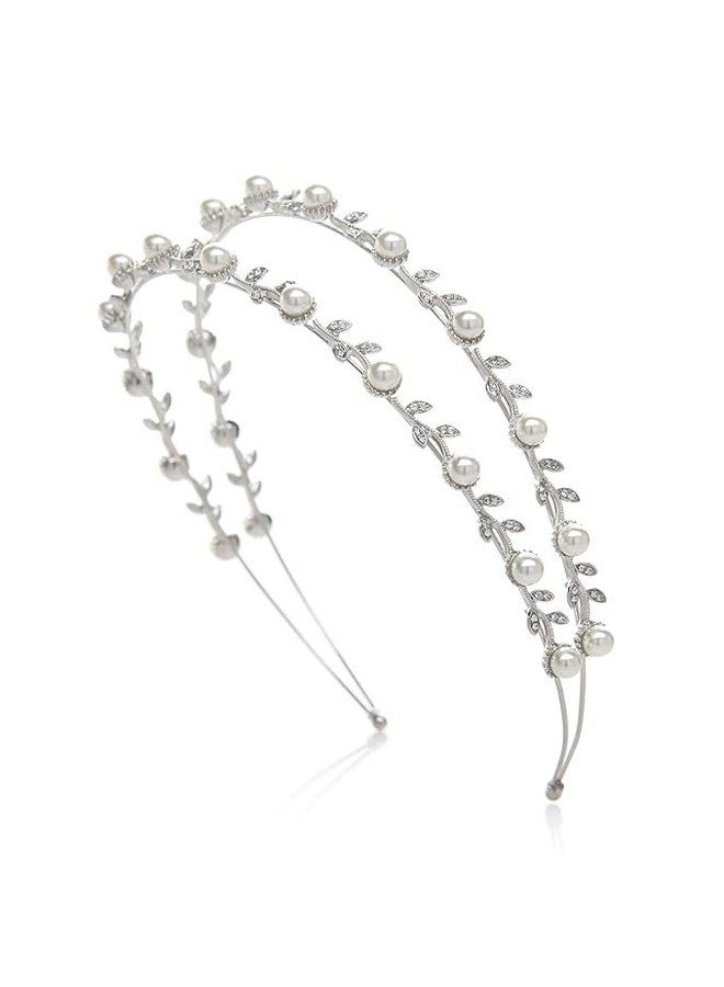 El Regalo Bridal Hair Accessory- Fancy Double-Layered Rhinestone & Pearl Vine Hairband for Girls & Women- Bridal, Bridesmaids HairBand (Silver) - Image 1