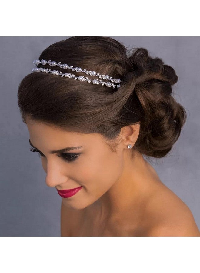 El Regalo Bridal Hair Accessory- Fancy Double-Layered Rhinestone & Pearl Vine Hairband for Girls & Women- Bridal, Bridesmaids HairBand (Silver) - Image 2