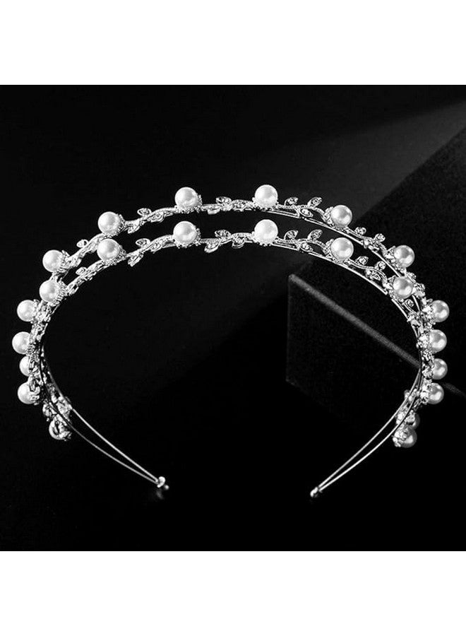 El Regalo Bridal Hair Accessory- Fancy Double-Layered Rhinestone & Pearl Vine Hairband for Girls & Women- Bridal, Bridesmaids HairBand (Silver) - Image 4