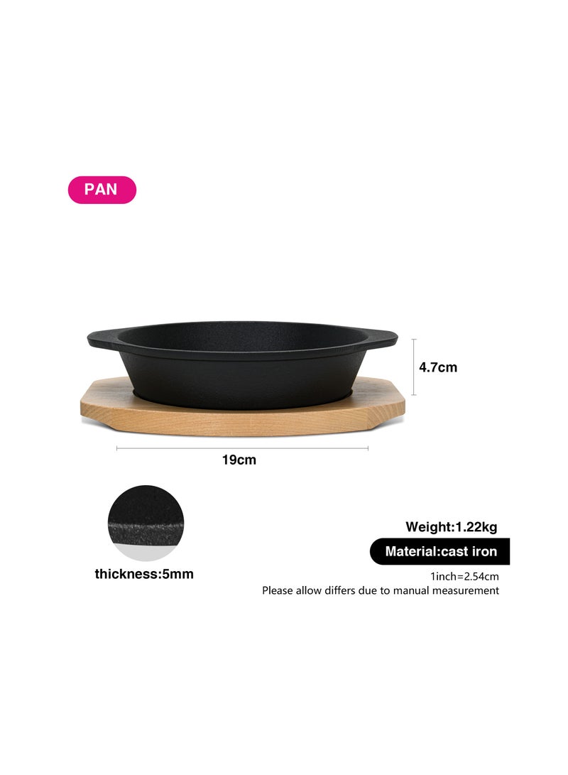 Fissman مقلاة من الحديد الزهر مع صينية 19×4.7 سم، طبق شواء مع مقبضين جانبيين وصينية خشبية، رائعة للمأكولات البحرية والخضروات والأطعمة المشوية - Image 5