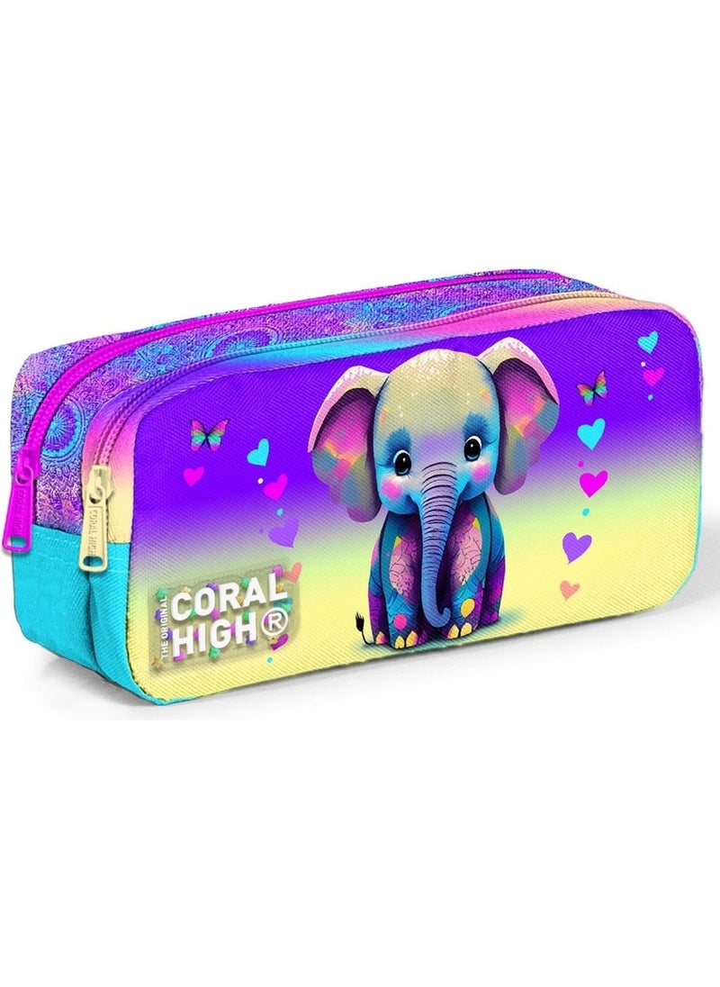 CORAL HIGH Pink Turquoise Elephant Patterned Girl Thermal Insulated Lunch Bag and Pencil Case Set  - Image 3