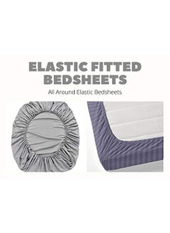 Furnistitchs Furnistitchs Plain Stripes Single Elastic Fitted Bedsheets with 1 Pillow Cover Sea Green  - Image 2