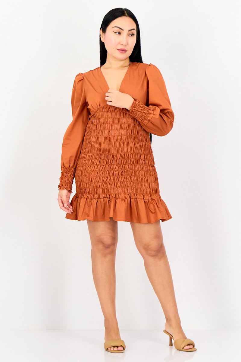 GLAMOROUS Women Ruffle Mini Dress, Burnt Orange - Image 4