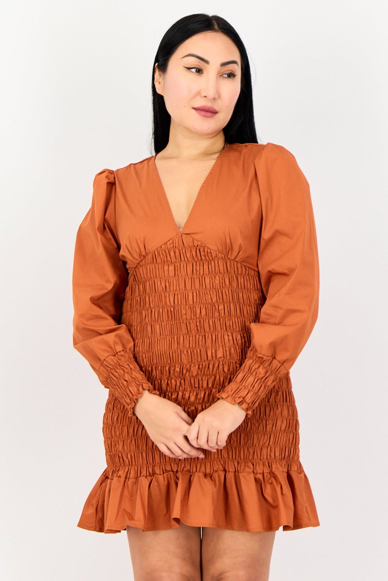 GLAMOROUS Women Ruffle Mini Dress, Burnt Orange - Image 1