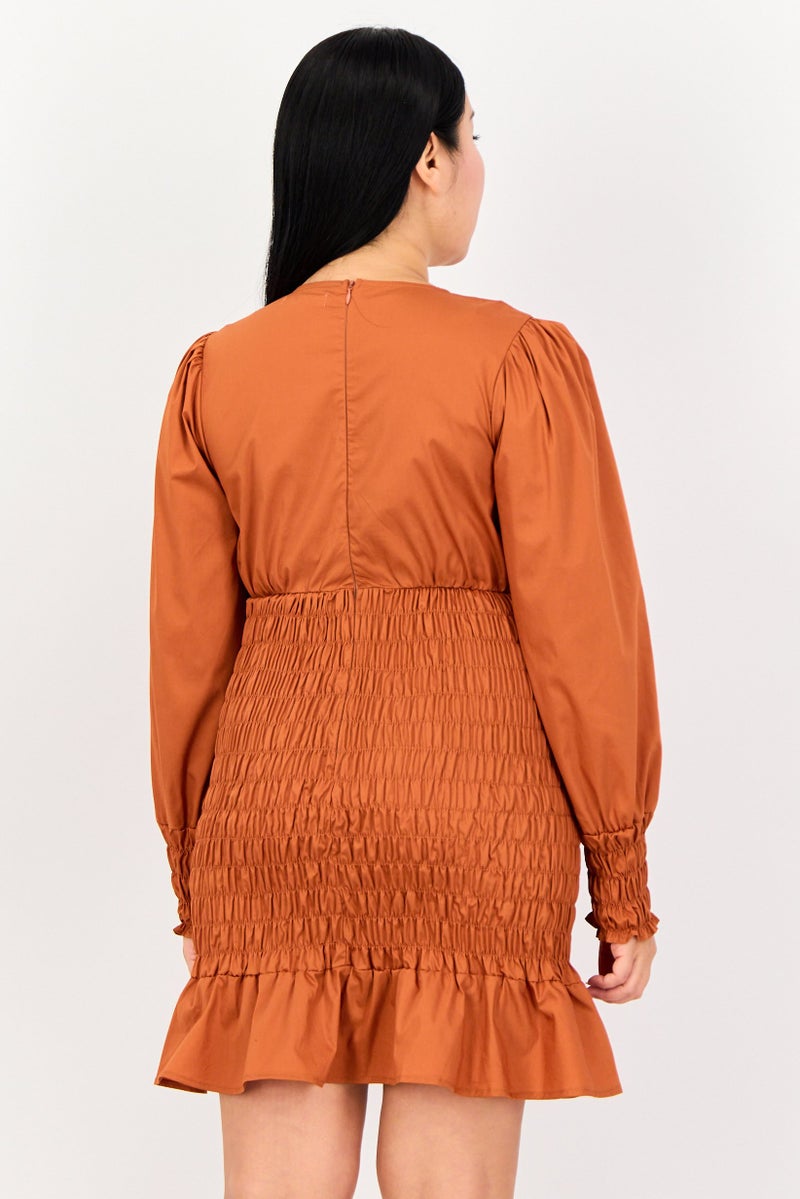 GLAMOROUS Women Ruffle Mini Dress, Burnt Orange - Image 3