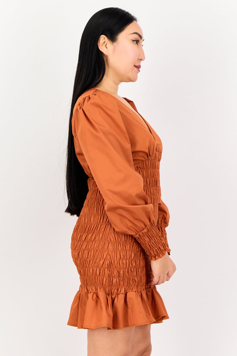 GLAMOROUS Women Ruffle Mini Dress, Burnt Orange - Image 2
