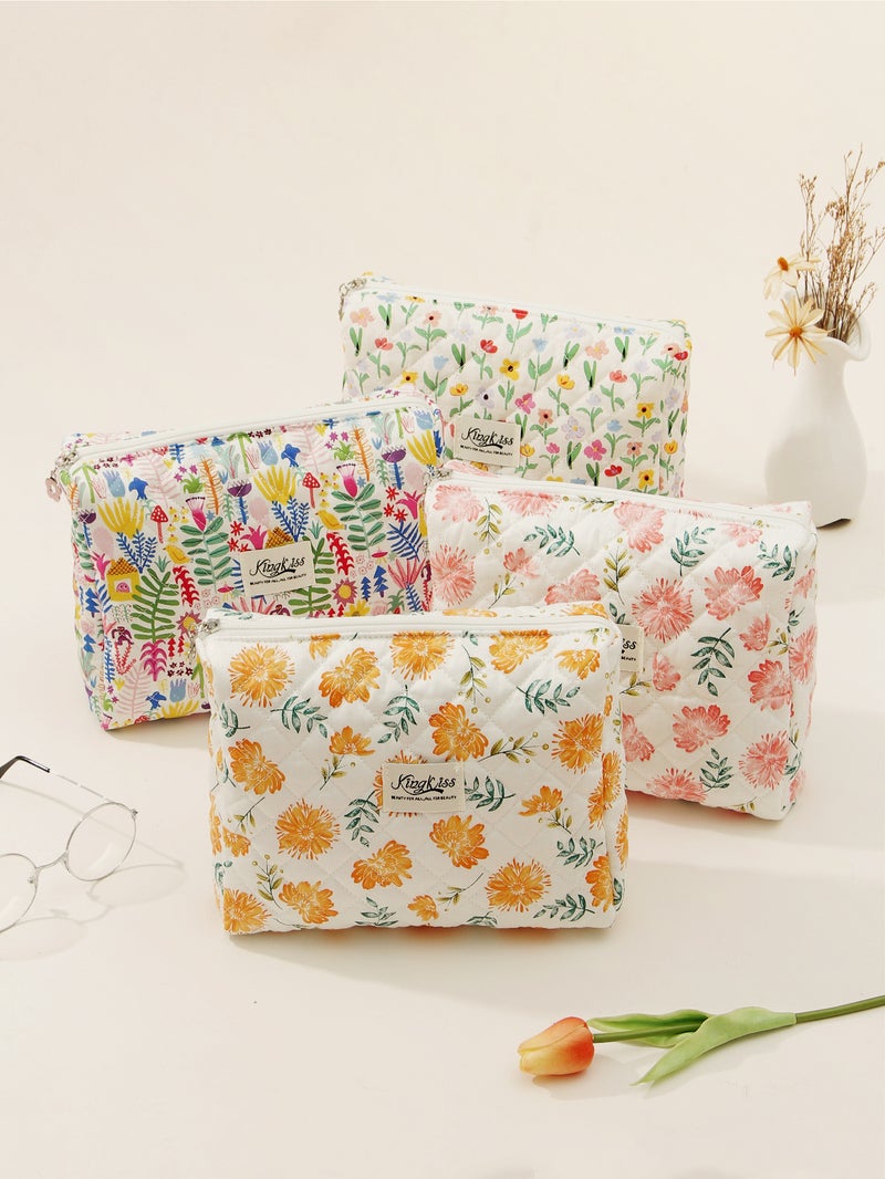 Quilted Makeup Bag Factory Large Capacity Floral Portable Travel Waterproof - Image 2