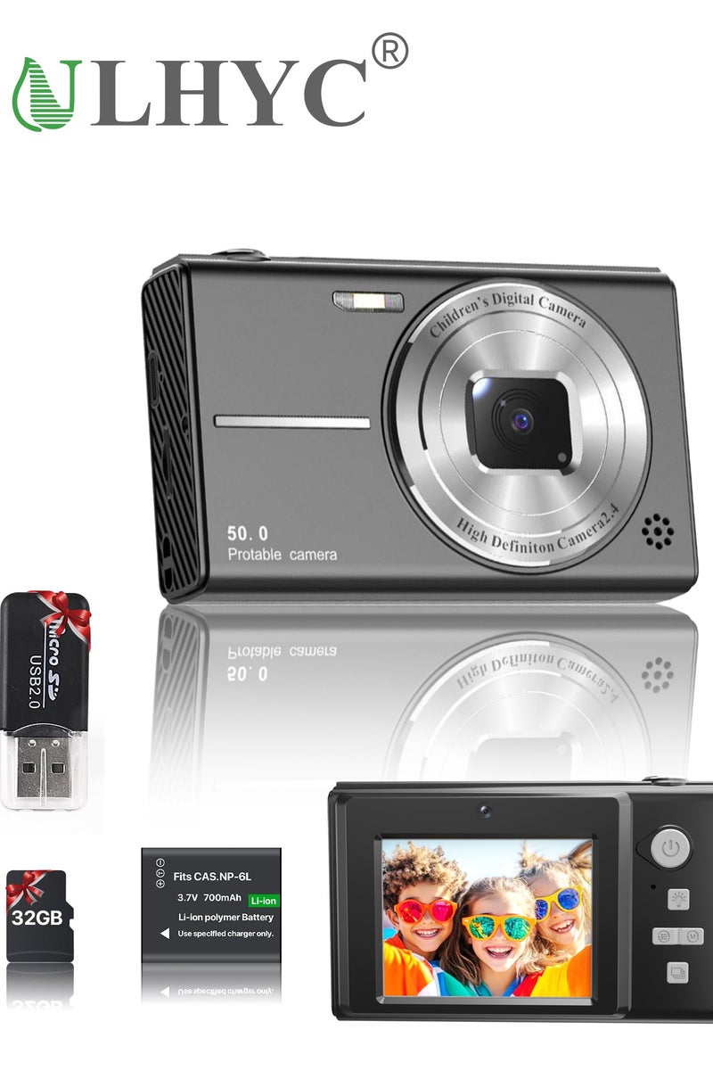 ULHYC FHD 1080P Dual Front & Back Kids Camera with 32GB SD Card & Reader - 16x Zoom, Anti-Shake, Pocket-Sized Point & Shoot for Teens, Boys, Girls (All Ages!) - Image 1