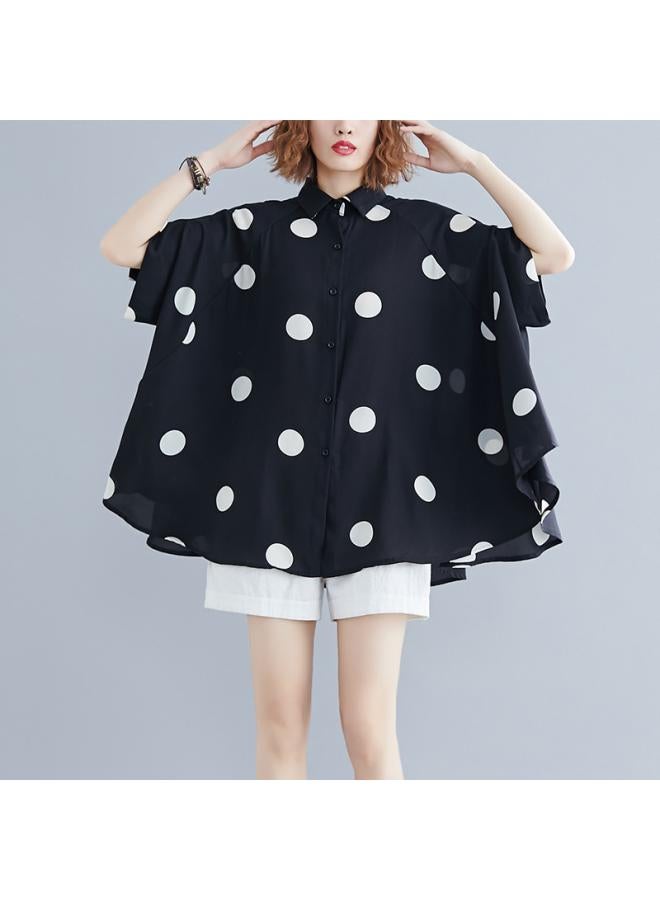 Summer New Artistic Large Size Wear Women's Chiffon Polka Dot Short-sleeved Shirt
