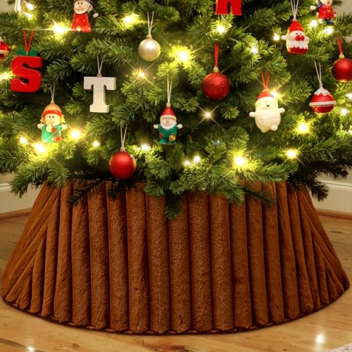 Lanpn 30 Inch Christmas Tree Collar Faux Fur Tree Collar Xmas Tree Skirt Tree Stand Cover Plush Xmas Tree Ring Stand for Winter Home Party Holiday Indoor Christmas Decor Brown 75cm - Image 1