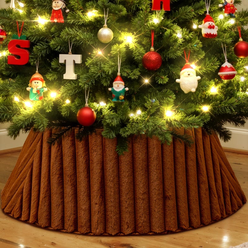 Lanpn 30 Inch Christmas Tree Collar Faux Fur Tree Collar Xmas Tree Skirt Tree Stand Cover Plush Xmas Tree Ring Stand for Winter Home Party Holiday Indoor Christmas Decor Brown 75cm - Image 2