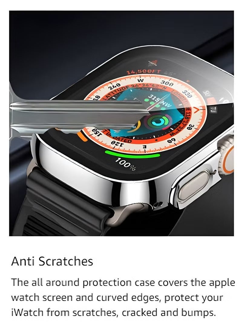 Protective Case With Screen Protector For Apple Watch series Ultra Ultra2，Waterproof Case， Full Protective  Bumper Face Cover Accessories Silver - Image 5