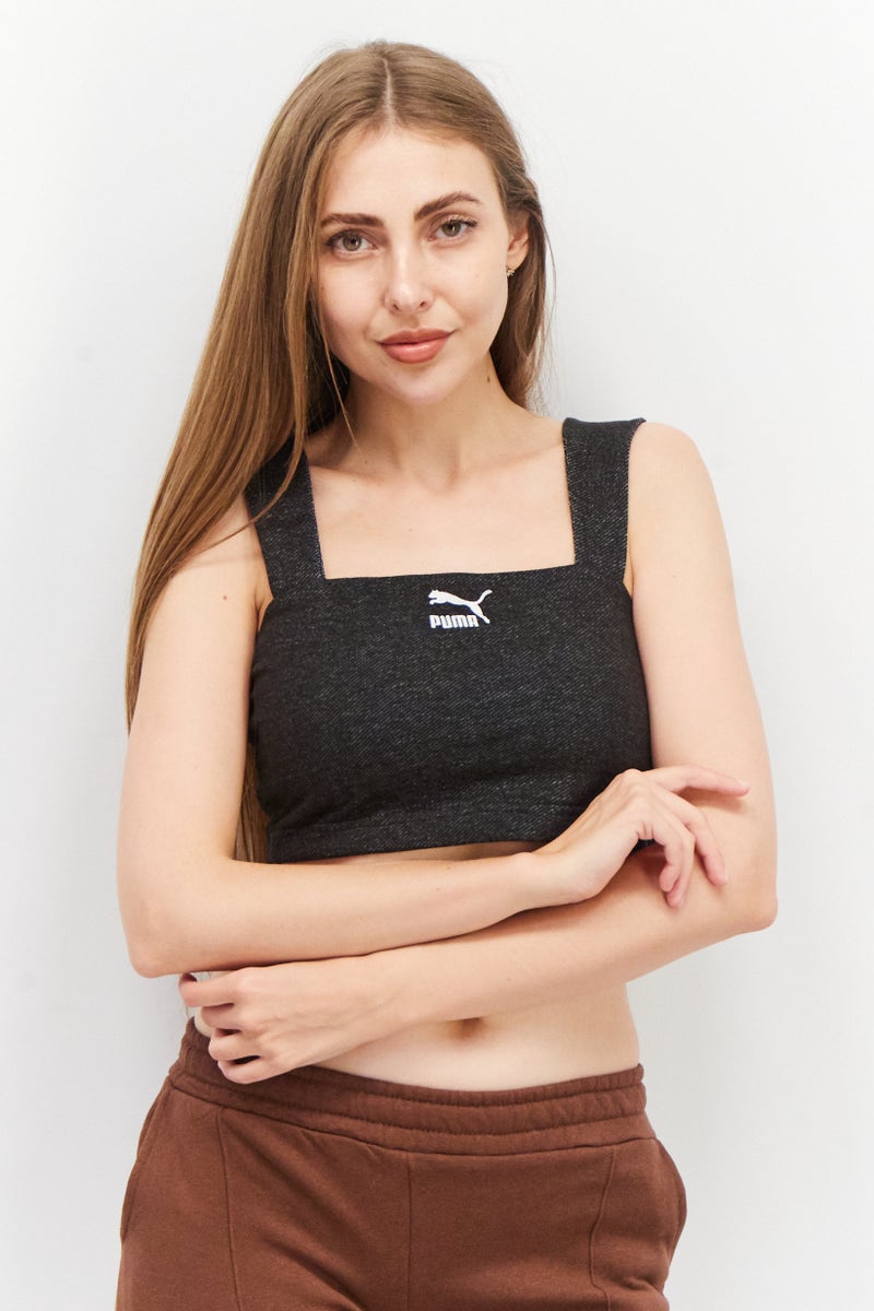 PUMA Women Embroidered Logo Non-Padded Sports Bra, Black - Image 1