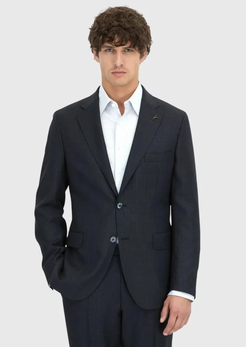 RAMSEY Hard Coal Checkered Zeroweight Slim Fit 100% Wool Suit