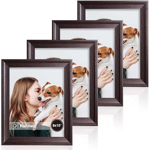 iRahmen 8x10 Picture Frame Set of 4, Dark Brown Vintage Photo Frame with Real Glass, 8 x 10 Frames for Wall Mount and Tabletop Display - Image 1