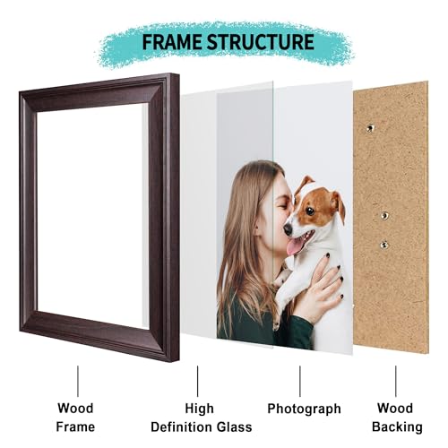iRahmen 8x10 Picture Frame Set of 4, Dark Brown Vintage Photo Frame with Real Glass, 8 x 10 Frames for Wall Mount and Tabletop Display - Image 3