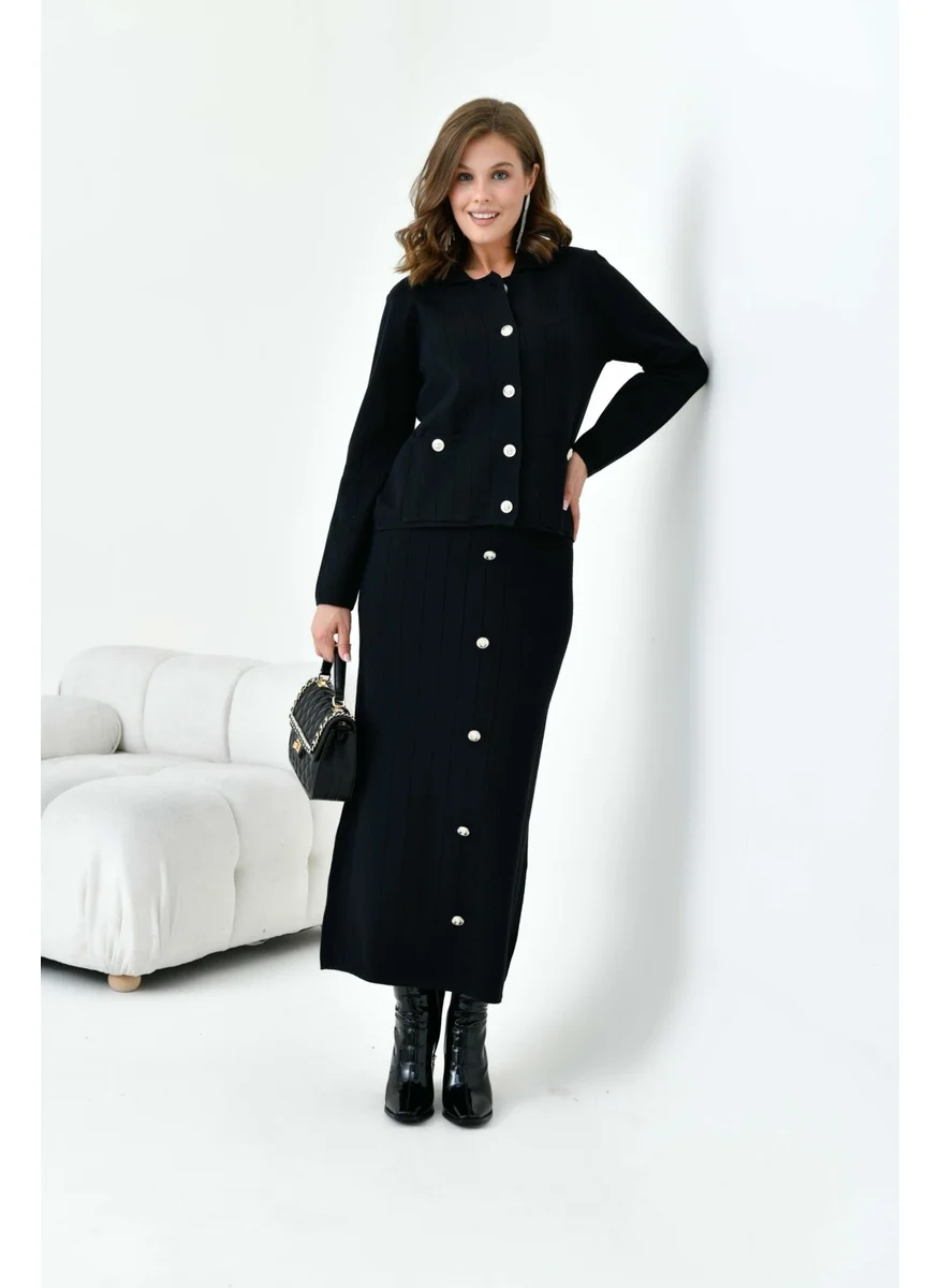 جارمي Women's Buttoned Two Piece Suit Black