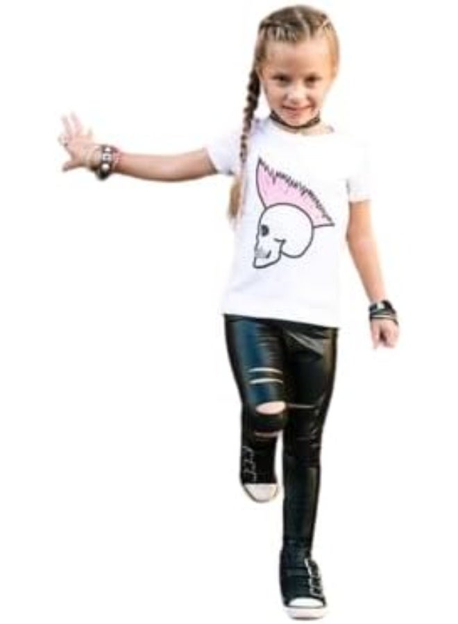 Girls' Lycra stretch pants, elastic leather, eyelet