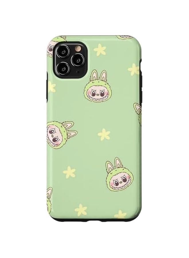 Arabest Funny Labubu Lover Cute Labubu Face Green & Flowers Case for iPhone 11 Pro Max - Image 1