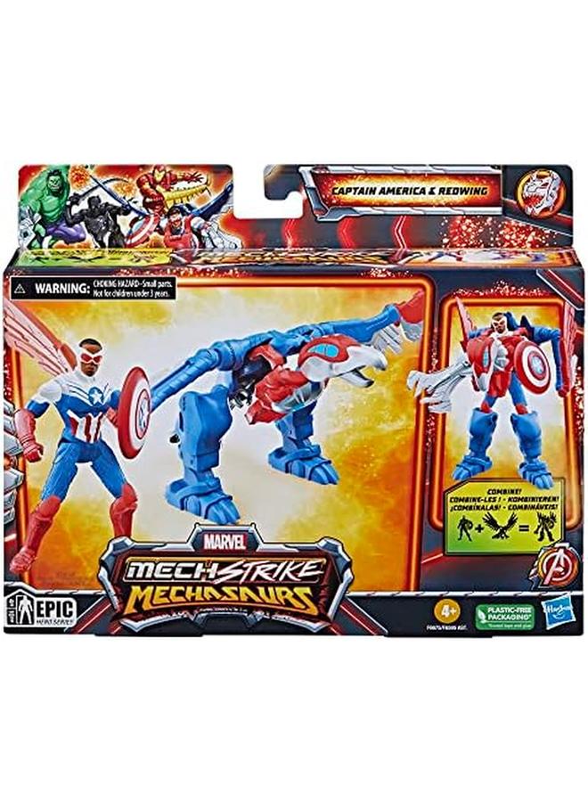 MARVEL Captain America With Redwing Mechasaur Action Figures 4" F6675 - Image 2