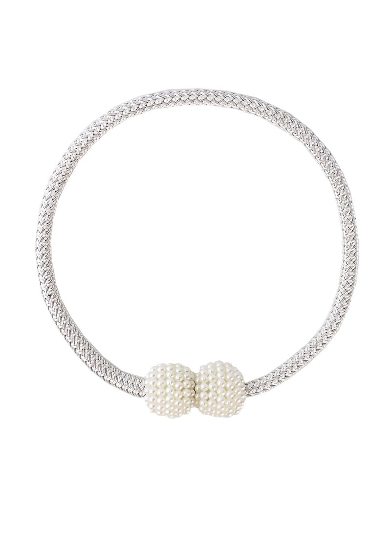 4 Piece  Magnetic Curtain Tiebacks, No Drill Holdbacks Decorative, 2 Pack Pearl Tie Backs for Drapes, 18.9 Inch Rope with Magnets, Window Treatment Accessories,Silvery. - Image 2