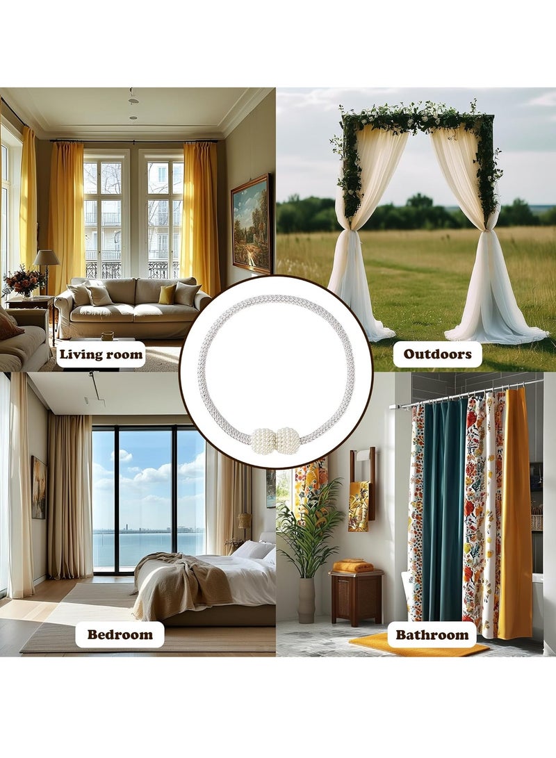 4 Piece  Magnetic Curtain Tiebacks, No Drill Holdbacks Decorative, 2 Pack Pearl Tie Backs for Drapes, 18.9 Inch Rope with Magnets, Window Treatment Accessories,Silvery. - Image 4