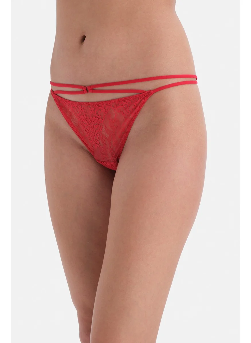 dagi Red Lacy Thong with Rope Detail