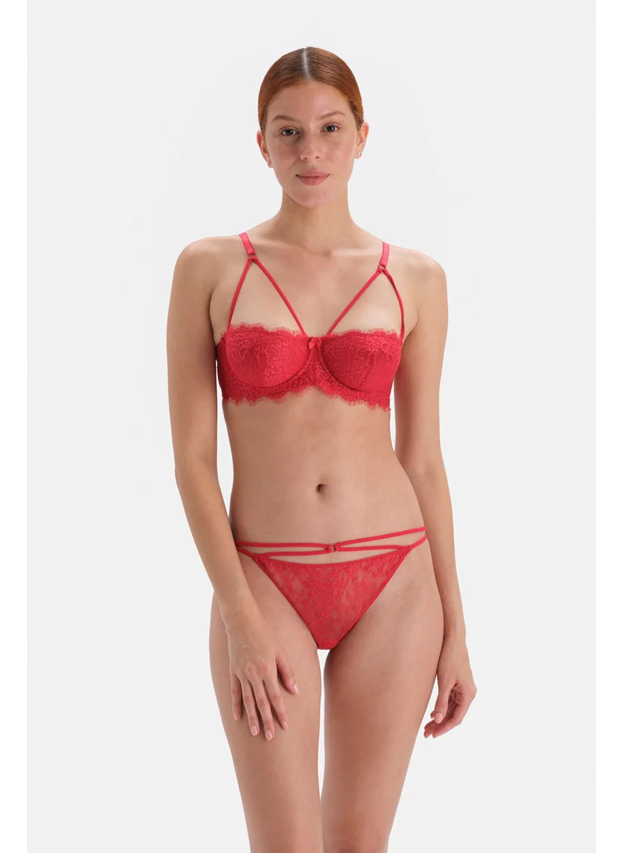 dagi Red Lacy Thong with Rope Detail