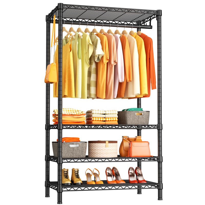 Ulif H4 Portable Closets, 4-Tier Metal Clothes Garment Rack for Bedroom and Cloakroom, Clothing Closet Storage and Organizer Wardrobe, 35.4" W x 14" D x 76.4" H, Black - Image 1