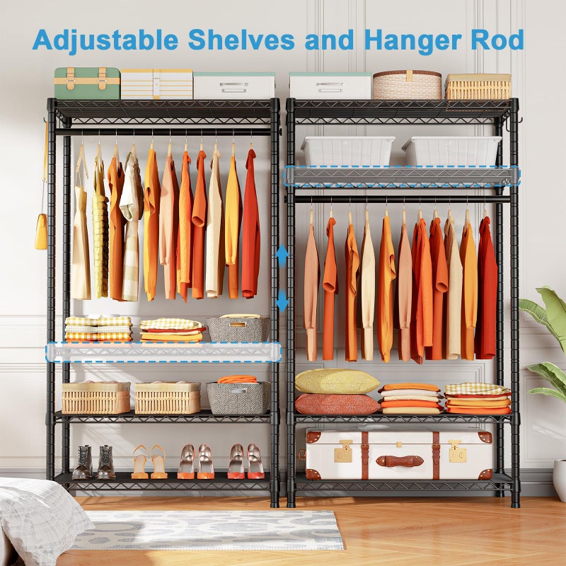 Ulif H4 Portable Closets, 4-Tier Metal Clothes Garment Rack for Bedroom and Cloakroom, Clothing Closet Storage and Organizer Wardrobe, 35.4" W x 14" D x 76.4" H, Black - Image 4