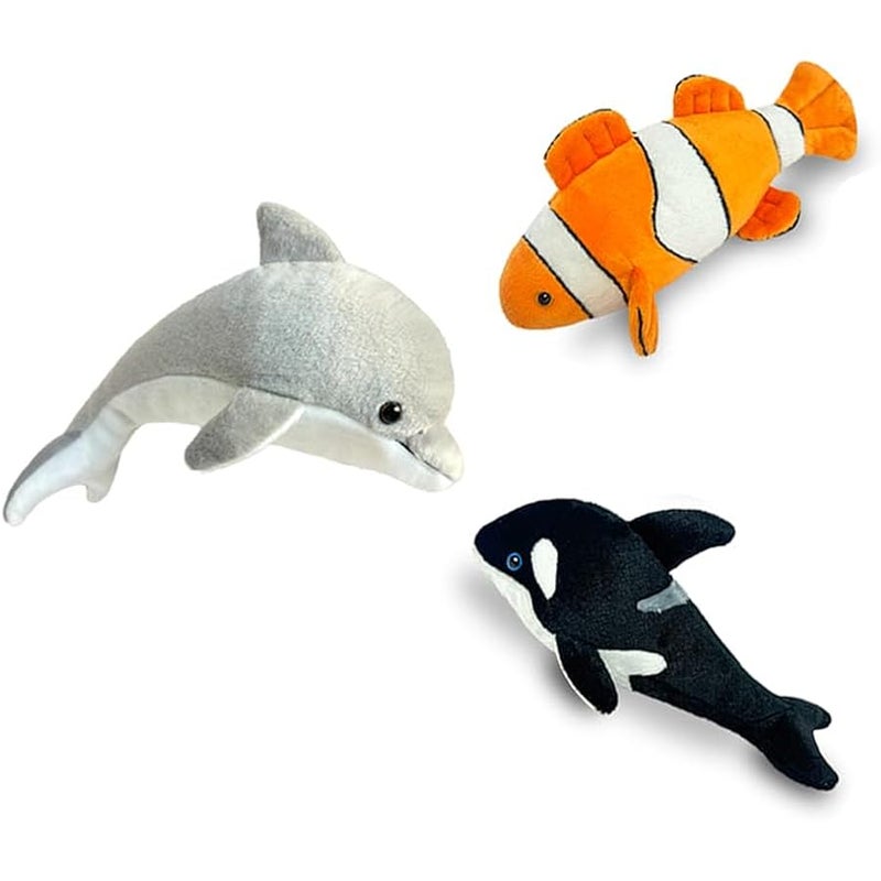 3 Pack Ocean Stuffed Animals,Realistic Dolphin Whale Clown Fish Stuffed Animal Sea Animal Toys,Ocean Animal Toy for Girls Boys Birthday Bedtime Decor Stuffed Animals Plush - Image 1