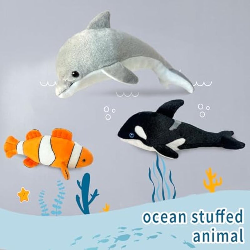 3 Pack Ocean Stuffed Animals,Realistic Dolphin Whale Clown Fish Stuffed Animal Sea Animal Toys,Ocean Animal Toy for Girls Boys Birthday Bedtime Decor Stuffed Animals Plush - Image 5
