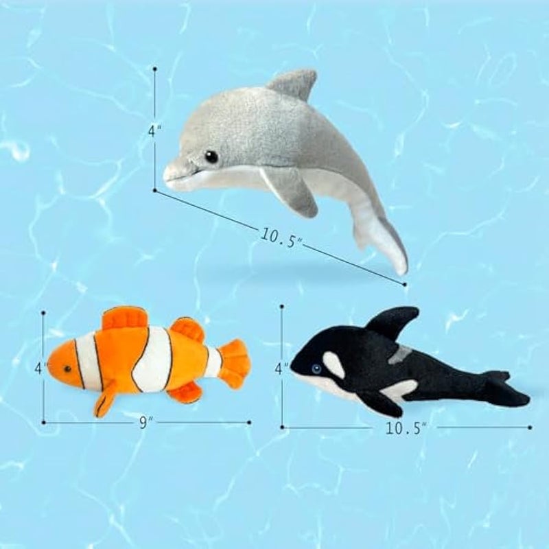 3 Pack Ocean Stuffed Animals,Realistic Dolphin Whale Clown Fish Stuffed Animal Sea Animal Toys,Ocean Animal Toy for Girls Boys Birthday Bedtime Decor Stuffed Animals Plush - Image 2