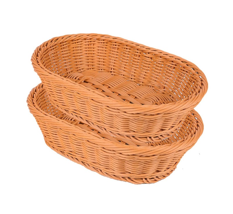 Woven Breads Baskets Oval Small Fruit Baskets Stackable Plastic Wicker Baskets for Serving Vegetables Kitchen Restaurant Outdoor Imitation Rattan Brown 2 11X75X39