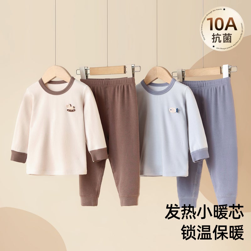 Children''s Thermal Underwear Boys'' Base Layer Shirt Autumn and Winter Girls'' Thermal Tops and Pants Set Baby Warm Fleece Long-Sleeve Clothes - Image 2